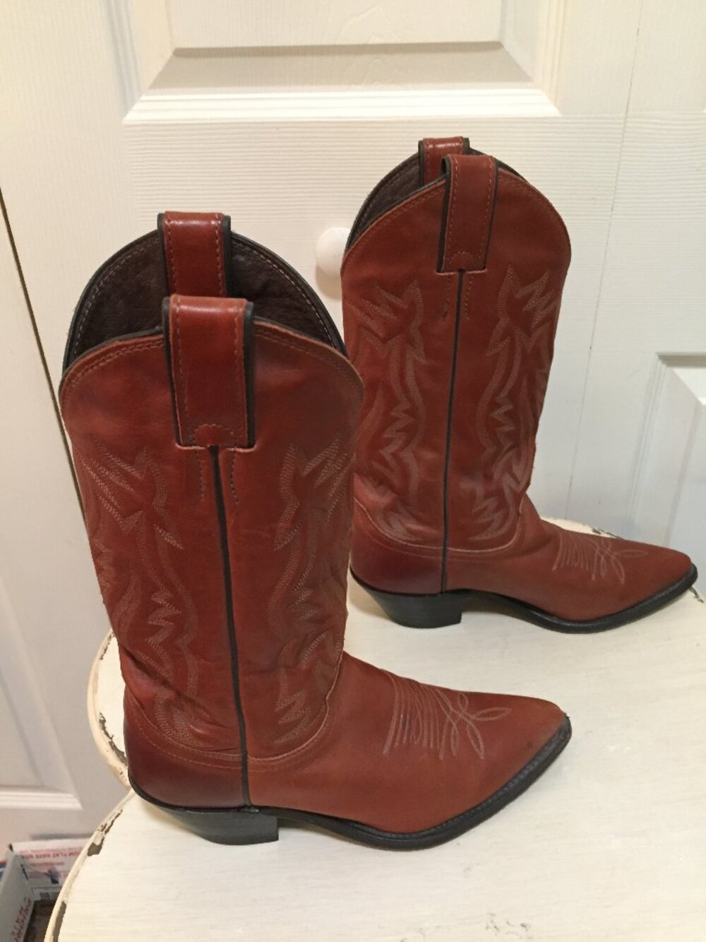 Vintage Justin Brown Leather Women's Cowboy Boots Pointed Snip Toe Western 5.5 B